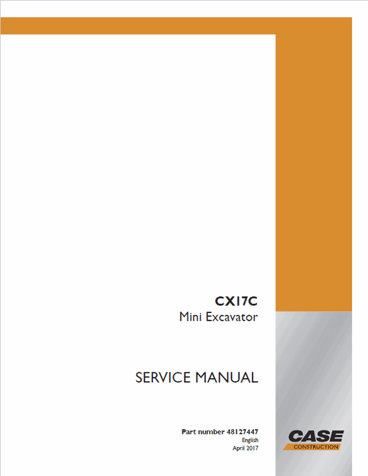 Case CX17C Mini Excavator Pdf Repair Service Manual (Pb. No. 48127447)