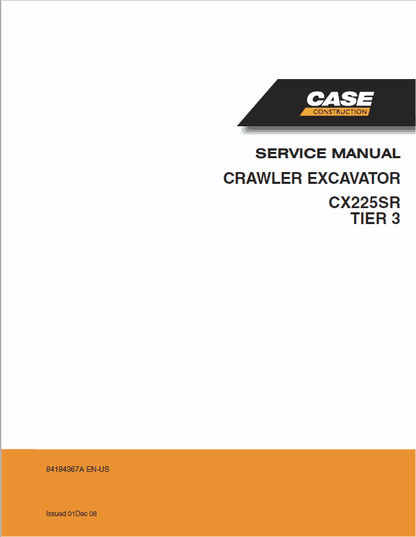 Case CX225SR Crawler Excavator Pdf Repair Service Manual (Tier 3)