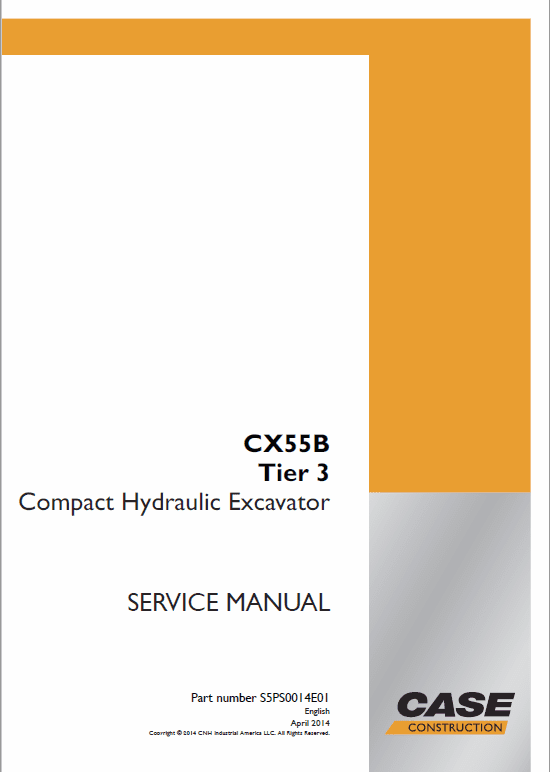 Case CX55B Compact Hydraulic Excavator Pdf Repair Service Manual (Pb. No. S5PS0014E01)