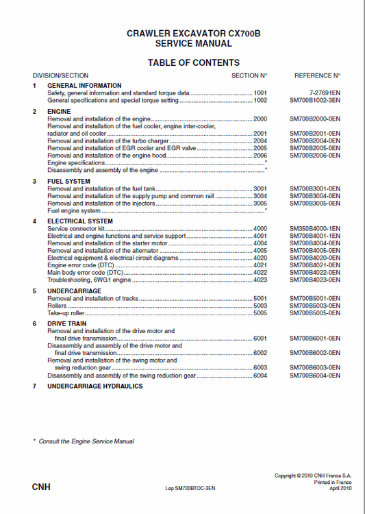 Case CX700B Crawler Excavator Pdf Repair Service Manual (Pb. No. 84124939D)