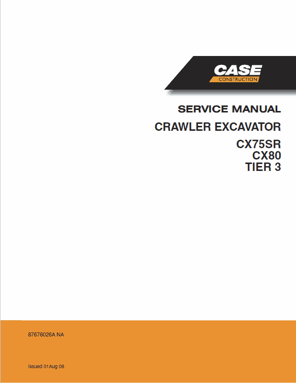 Case CX75SR CX80 Crawler Excavator Pdf Repair Service Manual (Pb. No. 87476005A)