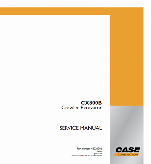 Case CX800B Crawler Excavator and RTC Mass Pdf Repair Service Manual (Pb. No. 48020292)