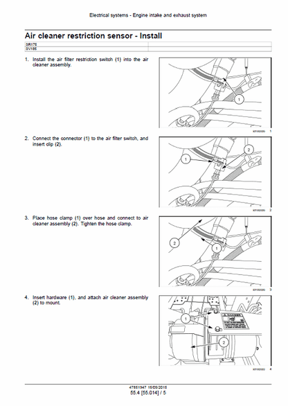 Case SR175, SV185 Skid Steer Loader Pdf Repair Service Manual (Pb. No. 47711658) 3