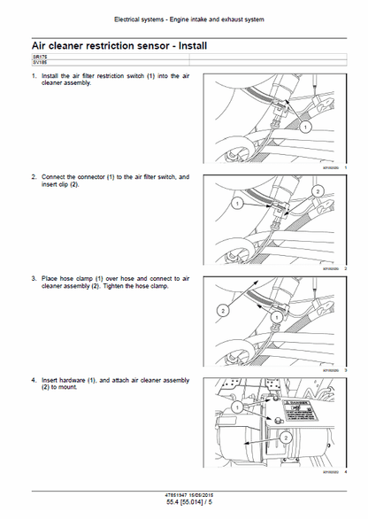 Case SR175, SV185 Skid Steer Loader Pdf Repair Service Manual (Pb. No. 47851947) 4