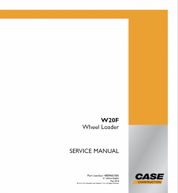 Case W20F Wheel Loader Pdf Repair Service Manual (Pb. No. 48096018A)