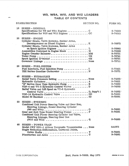 Case W8, W9, W10 Wheel Loader Pdf Repair Service Manual (Pb. No. 9-99965) 3