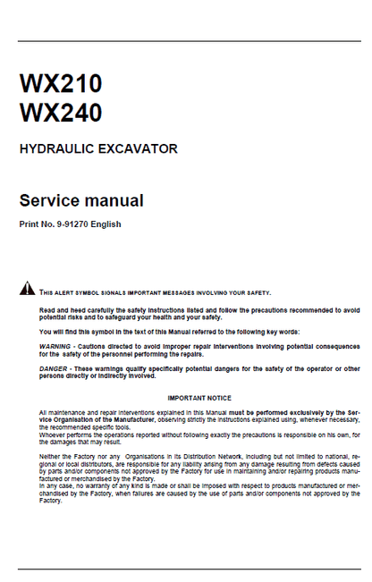 Case WX210 and WX240 Wheeled Excavator Pdf Repair Service Manual (Pb. No. 87677489A) 2