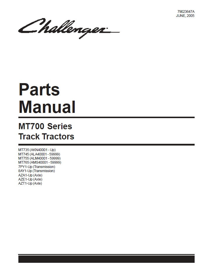 Caterpillar MT735, MT745, MT755, MT765 Challenger Parts Catalog Manual