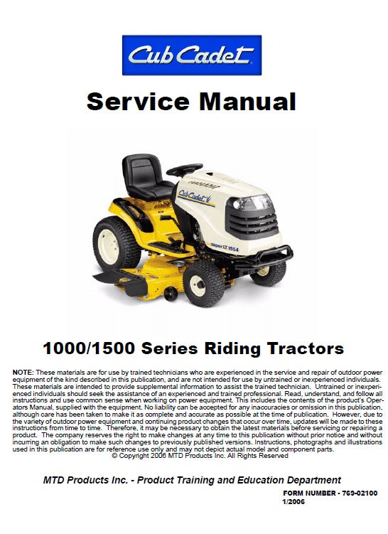 Cub Cadet 1000 and 1500 Series Riding Tractor Mower Pdf Repair Service Manual