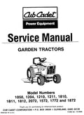 Cub Cadet 1050, 1210, 1204, 1211, 1810, 1811, 1812, 2072, 1572, 1772, 1872 Garden Tractor Pdf Repair Service Manual