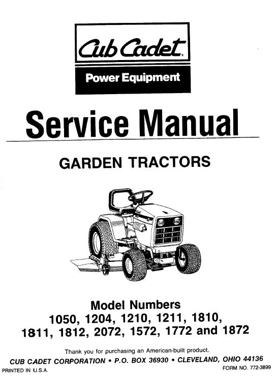 Cub Cadet 1050, 1210, 1204, 1211, 1810, 1811, 1812, 2072, 1572, 1772, 1872 Garden Tractor Pdf Repair Service Manual