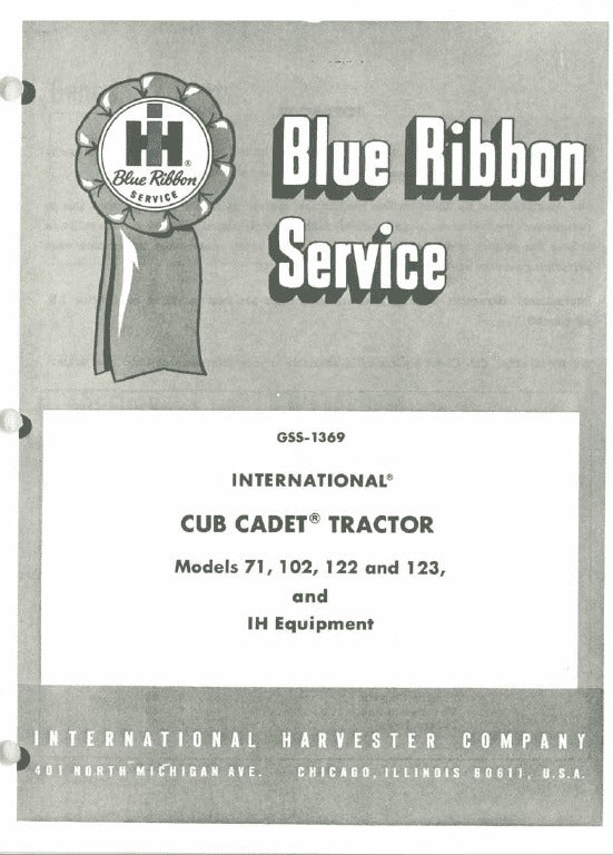 Cub Cadet 71, 102, 122 and 123 Tractor Pdf Repair Service Manual