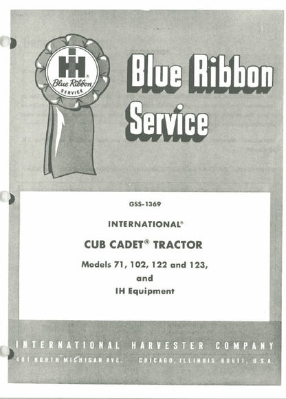 Cub Cadet 71, 102, 122 and 123 Tractor Pdf Repair Service Manual