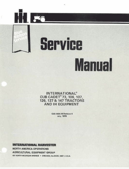 Cub Cadet 73, 106, 107, 126, 127 and 147 Tractor Pdf Repair Service Manual