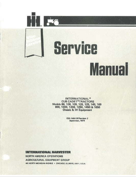 Cub Cadet 86, 108, 109, 128, 129, 149, 169, 800, 1000, 1200, 1250, 1450, 1650 Tractor Chassis Pdf Repair Service Manual