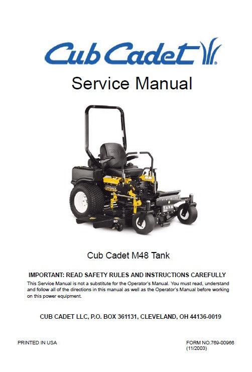 Cub Cadet Commercial M48 Tank Mower Pdf Repair Service Manual