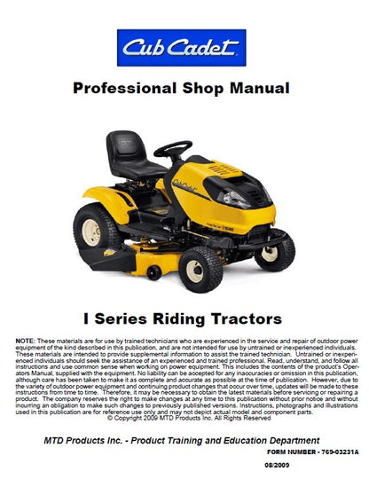 Cub Cadet I Series Riding Tractors Pdf Repair Service Manual