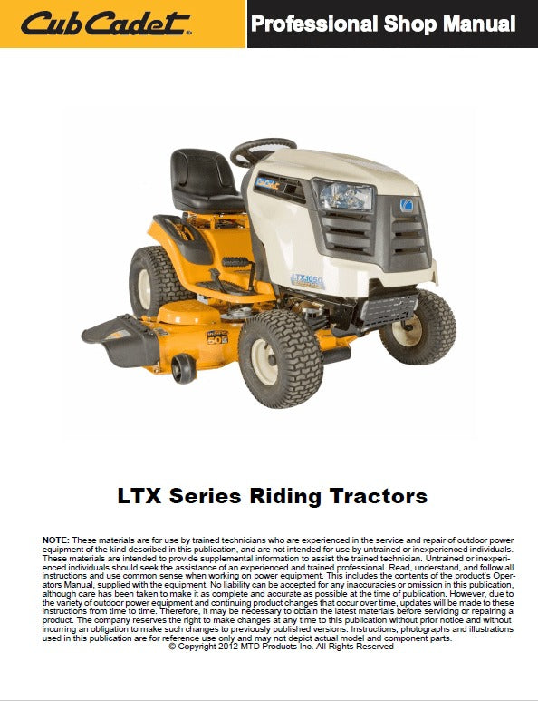 Cub Cadet LTX Series Riding Tractors Pdf Repair Service Manual