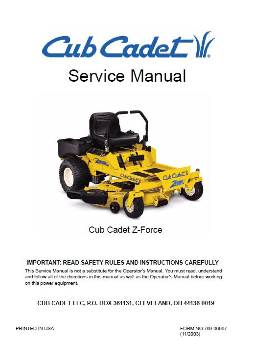 Cub Cadet Z-FORCE Series Zero-turn Mower Pdf Repair Service Manual