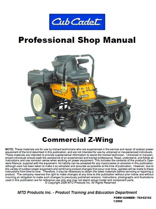 Cub Cadet Z-Wing Series Zero-turn Mower Pdf Repair Service Manual