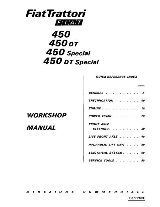 Fiat 450, 450DT, 450DTS and 450S Tractors Pdf Repair Service Manual (06910056-57)