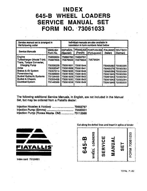 Fiat 645B Wheeled Loaders Pdf Repair Service Manual (73061033)