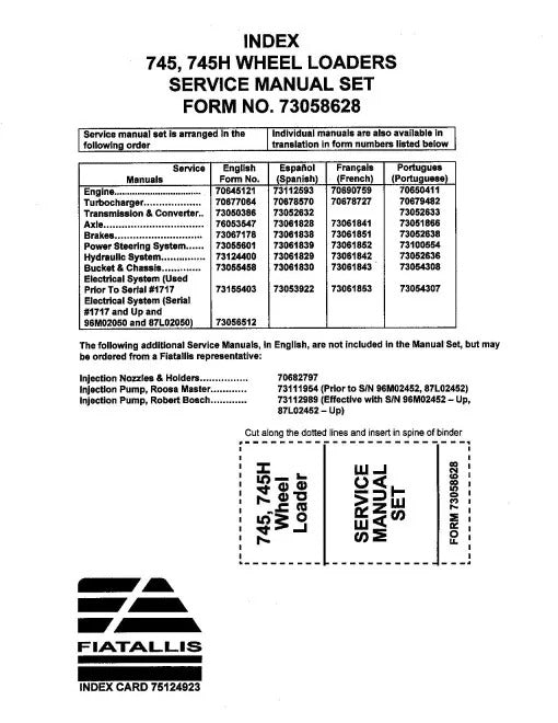 Fiat 745 and 745H Wheeled Loaders Pdf Repair Service Manual (73058628)