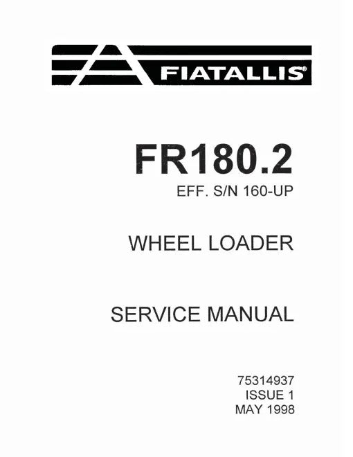 Fiat FR180.2 (SN from 160) Wheeled Loaders Pdf Repair Service Manual (75314937)