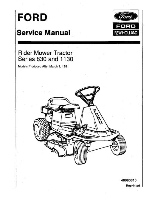 Ford 1130 and 830 Riding Mowers Pdf Repair Service Manual (40083010)