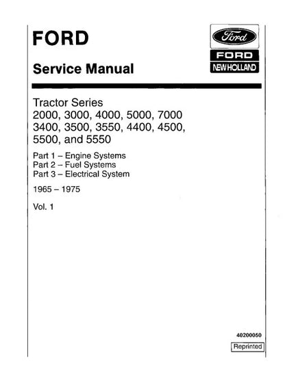 Ford 2000, 3000, 3400, 3500, 3550, 4000, 4400, 4500, 5000, 5500, 5550 and 7000 Tractors Pdf Repair Service Manual (40200050)