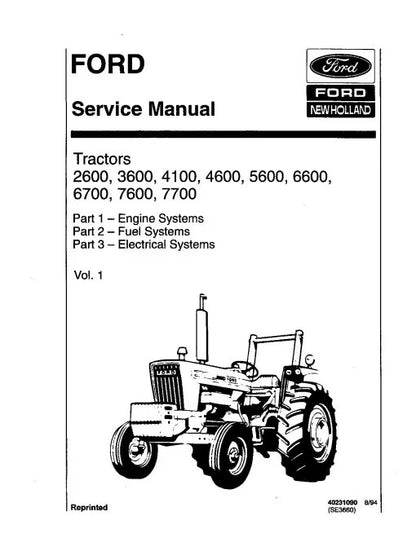 Ford 2600, 3600, 4100, 4600, 5600, 5900, 6600, 6700, 7600 and 7700 Tractors Pdf Repair Service Manual (40231090-SE3660)