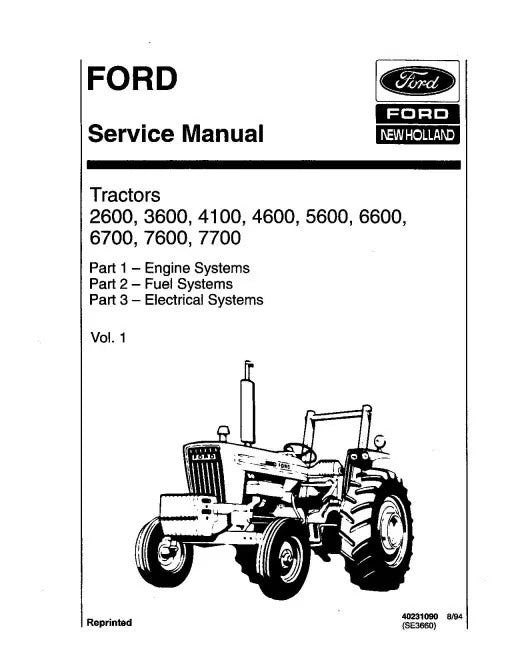 Ford 2600, 3600, 4100, 4600, 5600, 5900, 6600, 6700, 7600 and 7700 Tractors Pdf Repair Service Manual (40231090-SE3660)