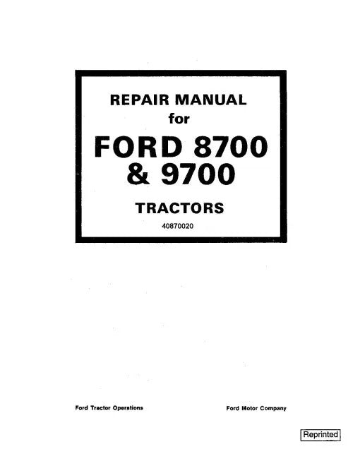 Ford 8700 and 9700 Tractors Pdf Repair Service Manual (40870020-SE3700)
