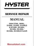 Hyster D004 S70XL, S80XL, S100XL, S120XL, S120XLS & S3.50XL, S4.00XL, S4.50XL, S5.00XL, S5.50XL, S5.50XLS Forklift Repair Manual