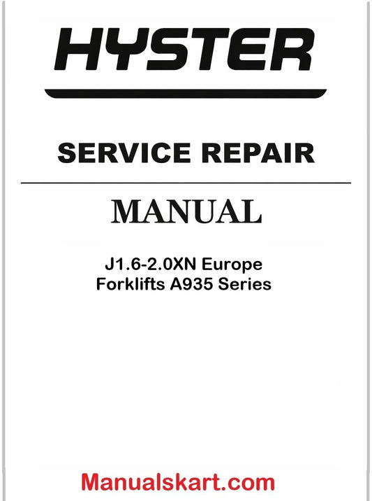 Hyster J1.6-2.0XN Europe Forklifts A935 Series Pdf Repair Service Manual