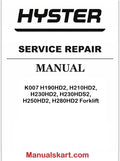 Hyster K007 H190HD2, H210HD2, H230HD2, H230HDS2, H250HD2, H280HD2 Forklift Pdf Repair Service Manual