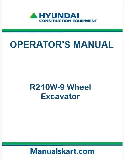 Hyundai R210W-9 Wheel Excavator Pdf Operator's Manual
