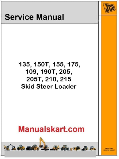 JCB 135, 150T, 155, 175, 109, 190T, 205, 205T, 210, 215 Skid Steer Loader Pdf Repair Service Manual