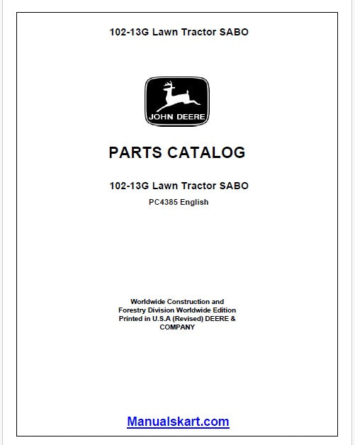 John Deere 102-13G Lawn Tractor SABO Pdf Parts Catalog Manual PC4385