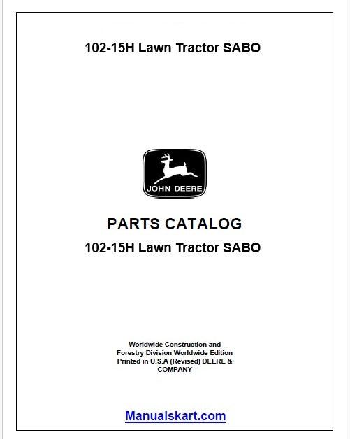 John Deere 102-15H Lawn Tractor SABO Pdf Parts Catalog Manual PC4386