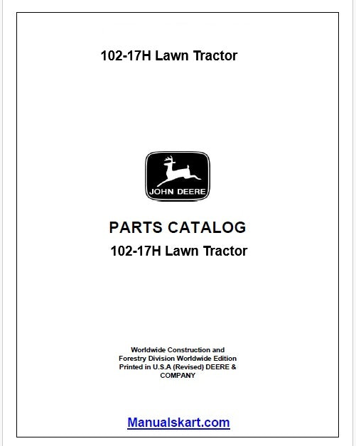 John Deere 102-17H Lawn Tractor Pdf Parts Catalog Manual PC4478 (Europe Edition)