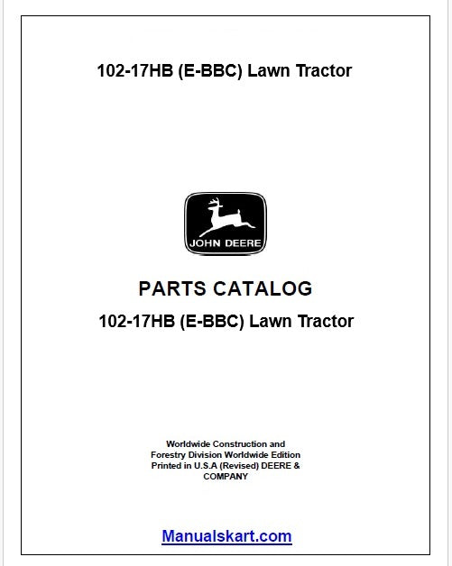 John Deere 102-17HB (E-BBC) Lawn Tractor Pdf Parts Catalog Manual PC4521