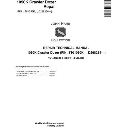 John Deere 1050K Crawler Dozer Pdf Repair Service Technical Manual TM14257X19