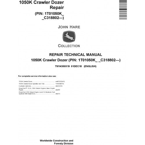 John Deere 1050K Crawler Dozer Pdf Repair Service Technical Manual TM14350X19