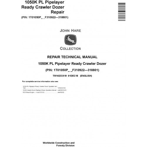 John Deere 1050K PL Pipelayer Ready Crawler Dozer Pdf Repair Service Technical Manual TM14233X19 2