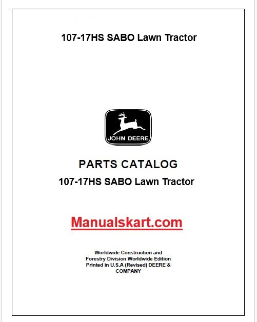 John Deere 107-17HS SABO Lawn Tractor Pdf Parts Catalog Manual PC2890