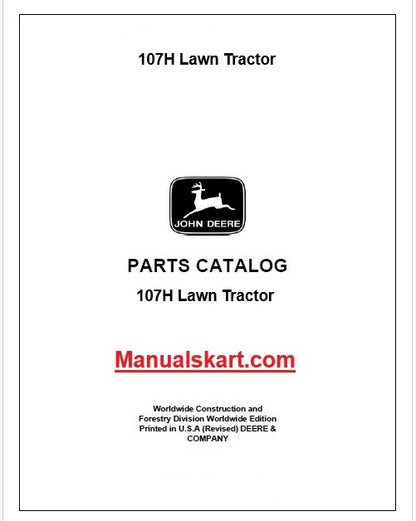 John Deere 107H Lawn Tractor Pdf Parts Catalog Manual PC10748