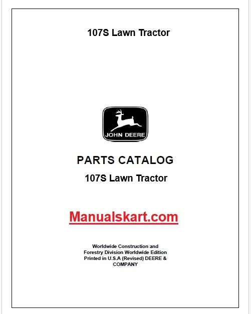 John Deere 107S Lawn Tractor Pdf Parts Catalog Manual PC10749