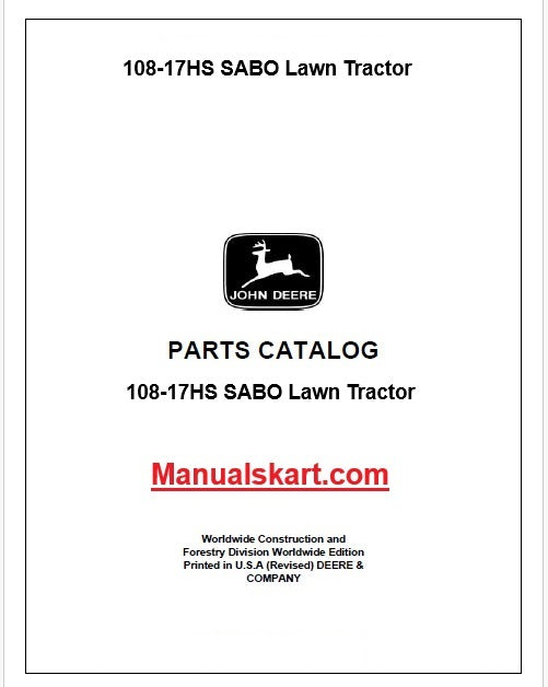 John Deere 108-17HS SABO Lawn Tractor Pdf Parts Catalog Manual PC9233