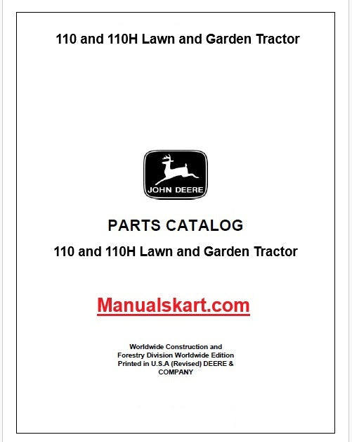 John Deere 110 and 110H Lawn and Garden Tractor Pdf Parts Catalog Manuals PC855